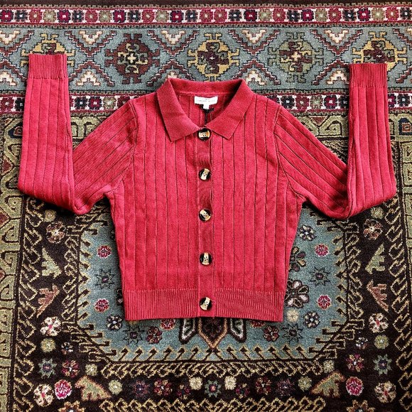 Beautiful Wide-Ribbed Rust-Color Crop Cardigan NWT Size S - Picture 1 of 16